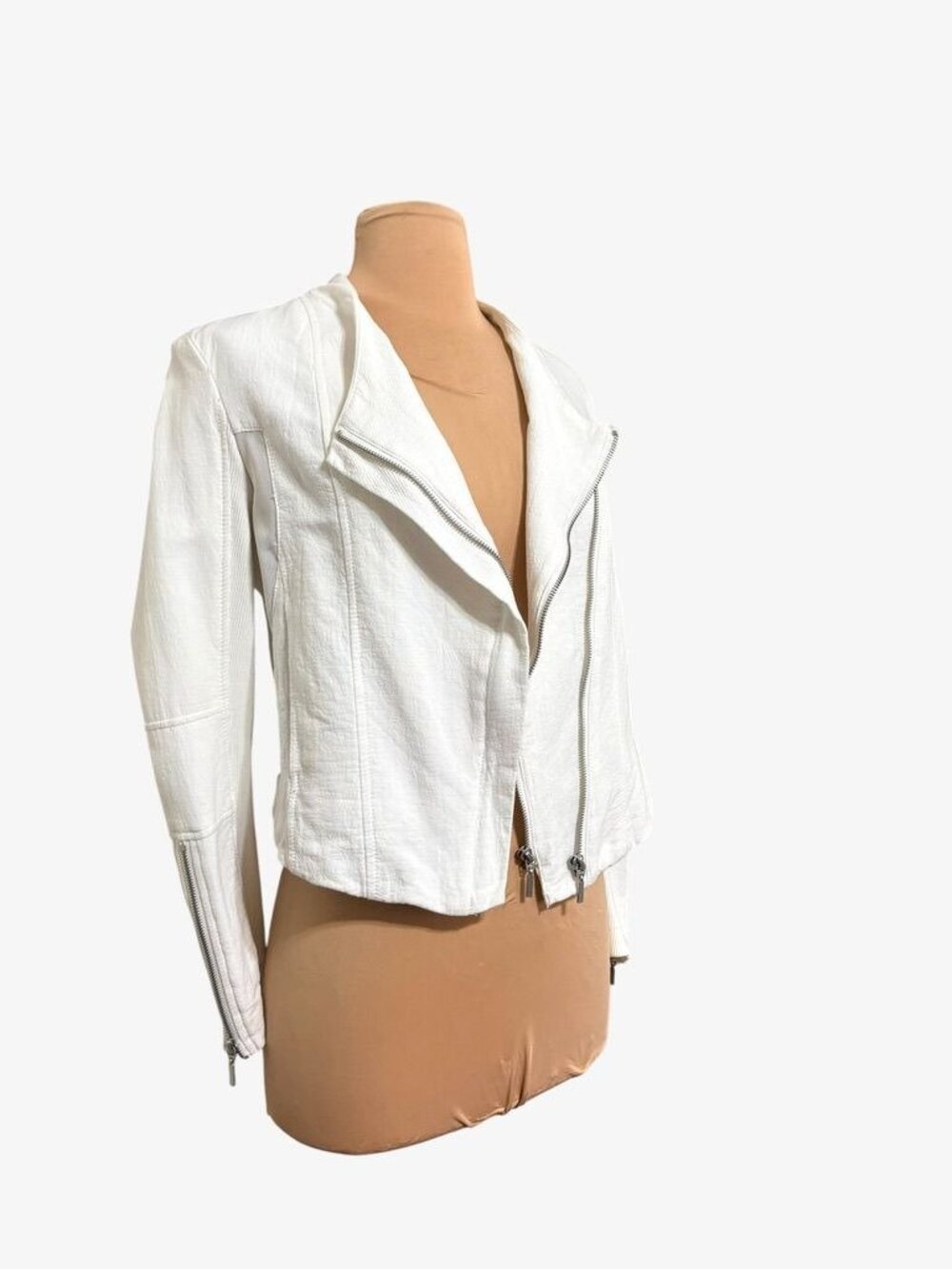 BlankNYC White Windy City Moto Jacket XS Mesh Jacquard Summer Travel